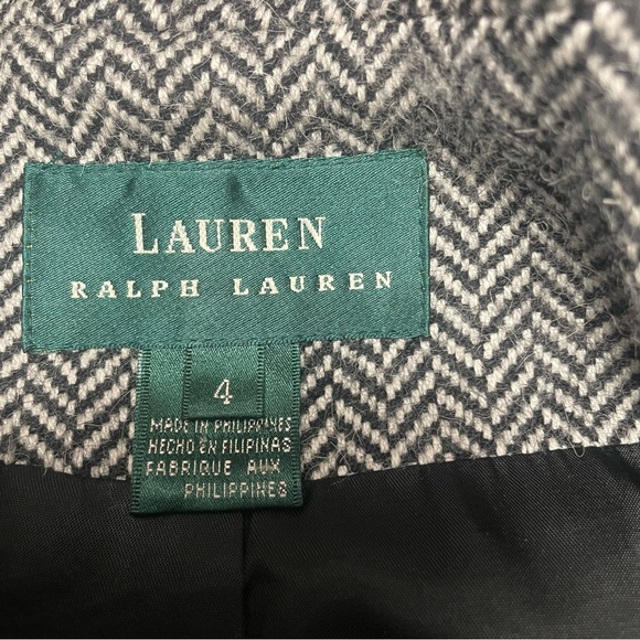 Lauren Ralph Lauren Black & White Herringbone Jacket Wool Alpaca Leather Size 4 - Picture 5 of 11